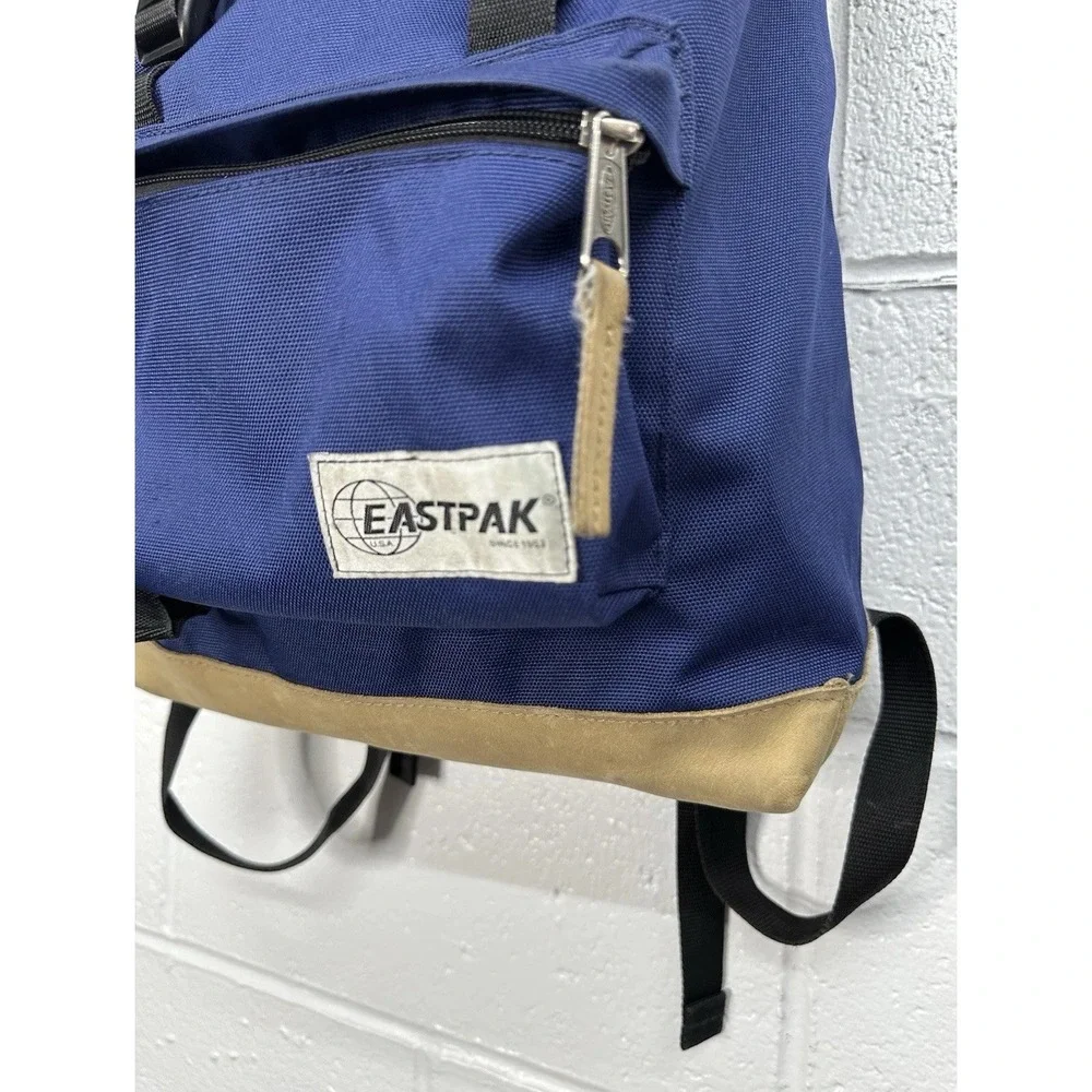 EASTPAK Rowlo Leather Bottom‎ Flip Top Backpack / Navy Blue